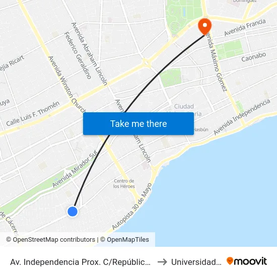 Av. Independencia Prox. C/República De Ecuador to Universidad Apec map