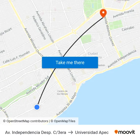 Av. Independencia Desp. C/3era to Universidad Apec map