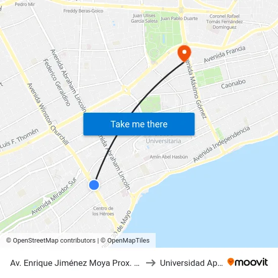 Av. Enrique Jiménez Moya Prox. C/B to Universidad Apec map