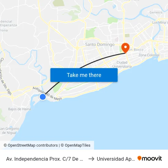 Av. Independencia Prox. C/7 De Abril to Universidad Apec map