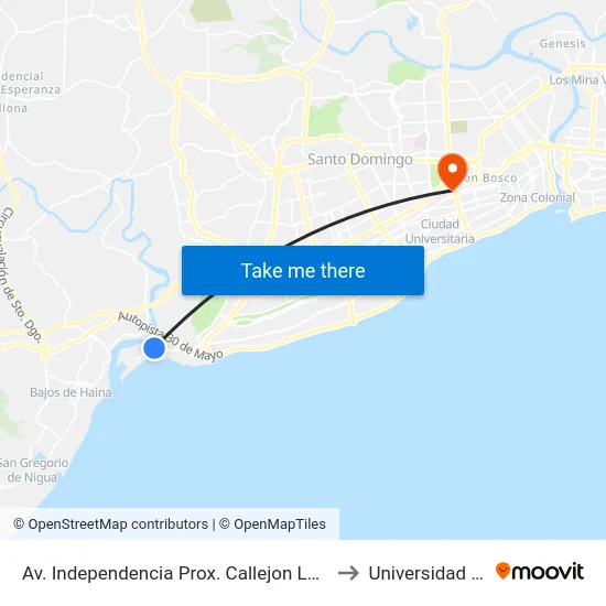 Av. Independencia Prox. Callejon Los Mendez to Universidad Apec map