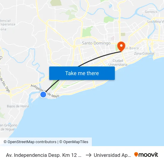 Av. Independencia Desp. Km 12 1/2 to Universidad Apec map