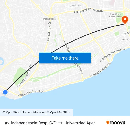 Av. Independencia Desp. C/D to Universidad Apec map