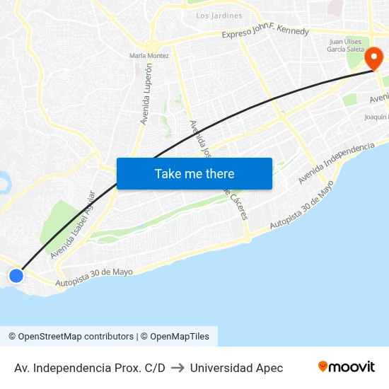 Av. Independencia Prox. C/D to Universidad Apec map