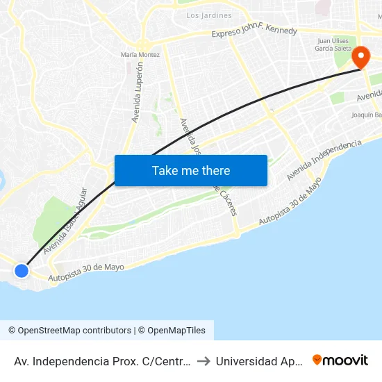 Av. Independencia Prox. C/Central to Universidad Apec map