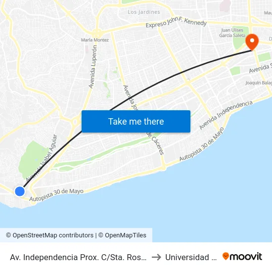 Av. Independencia Prox. C/Sta. Rosa De Lima to Universidad Apec map