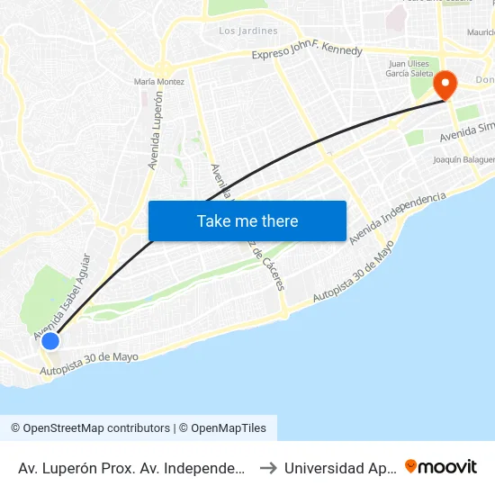 Av. Luperón Prox. Av. Independencia to Universidad Apec map