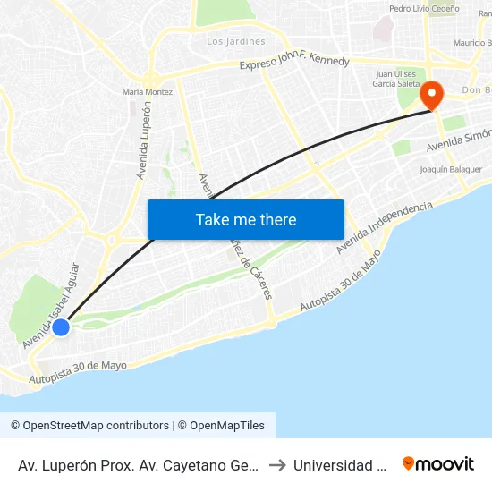 Av. Luperón Prox. Av. Cayetano Germosen to Universidad Apec map