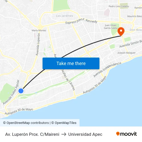 Av. Luperón Prox. C/Maireni to Universidad Apec map