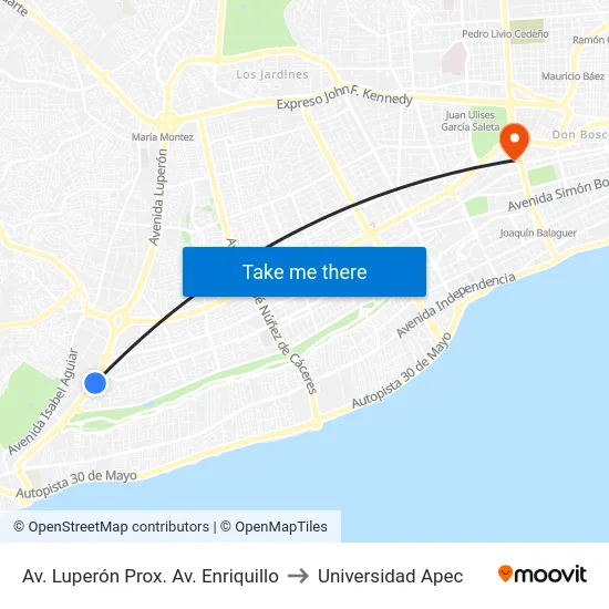 Av. Luperón Prox. Av. Enriquillo to Universidad Apec map