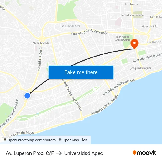 Av. Luperón Prox. C/F to Universidad Apec map