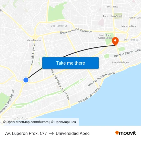Av. Luperón Prox. C/7 to Universidad Apec map