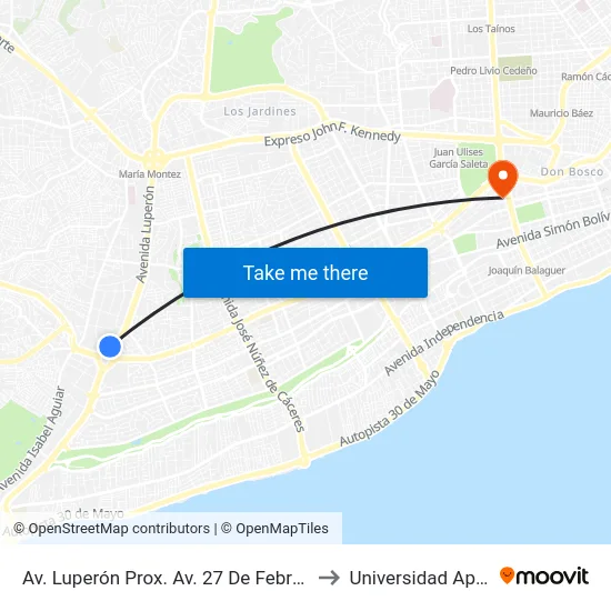 Av. Luperón Prox. Av. 27 De Febrero to Universidad Apec map
