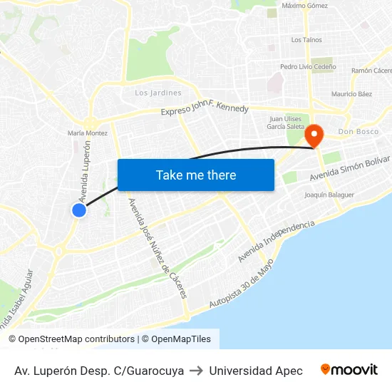 Av. Luperón Desp. C/Guarocuya to Universidad Apec map