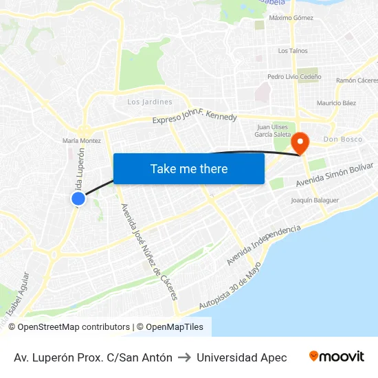 Av. Luperón Prox. C/San Antón to Universidad Apec map