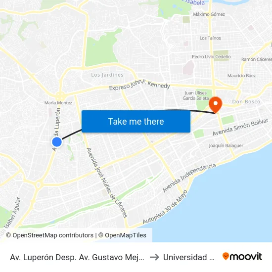 Av. Luperón Desp. Av. Gustavo Mejia Ricart to Universidad Apec map