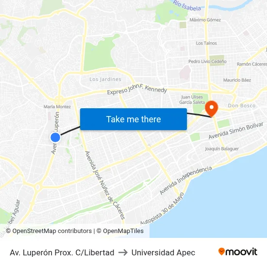 Av. Luperón Prox. C/Libertad to Universidad Apec map
