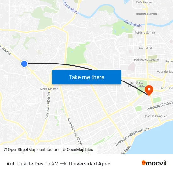 Aut. Duarte Desp. C/2 to Universidad Apec map
