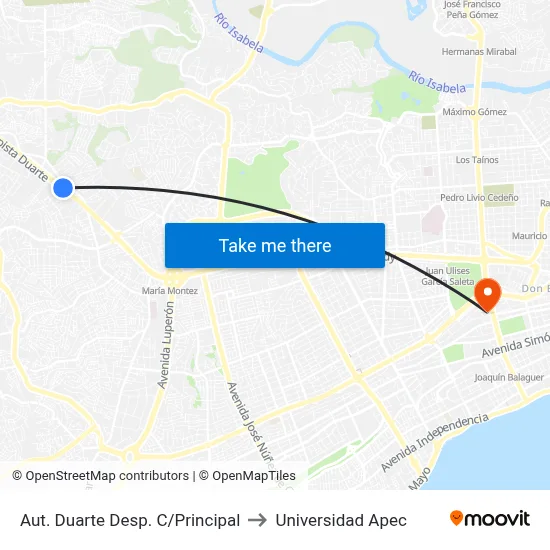 Aut. Duarte Desp. C/Principal to Universidad Apec map