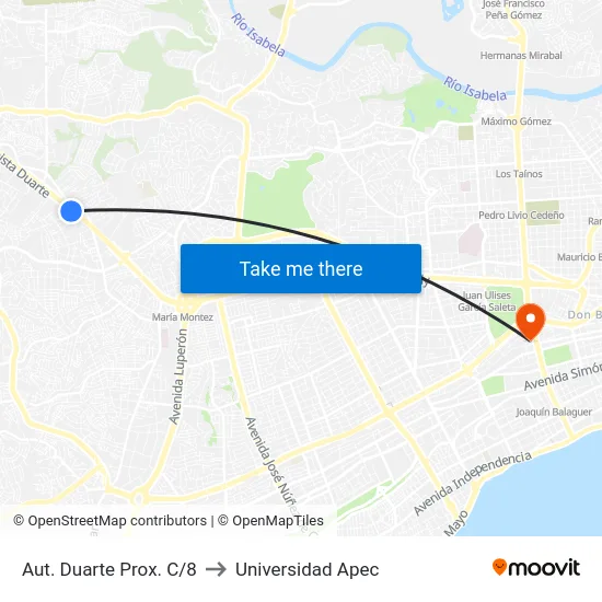 Aut. Duarte Prox. C/8 to Universidad Apec map