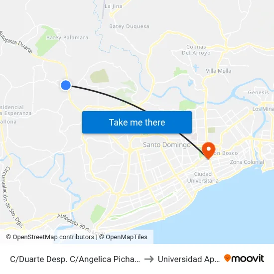 C/Duarte Desp. C/Angelica Pichardo to Universidad Apec map