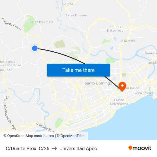 C/Duarte Prox. C/26 to Universidad Apec map