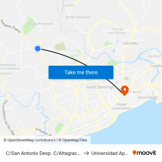 C/San Antonio Desp. C/Altagracia to Universidad Apec map