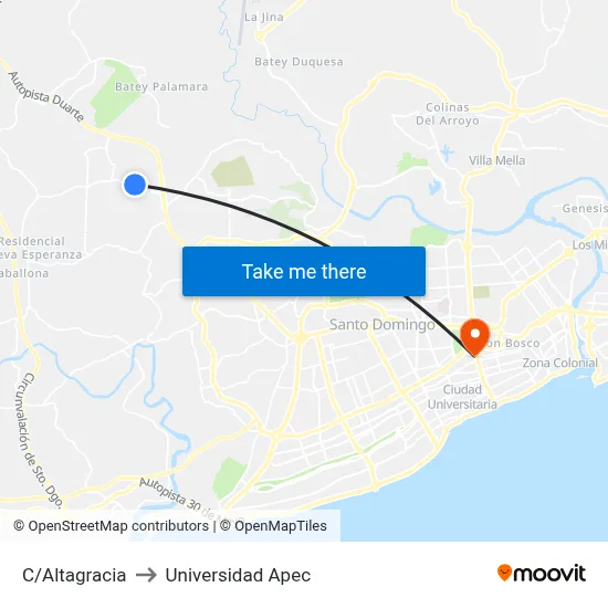 C/Altagracia to Universidad Apec map