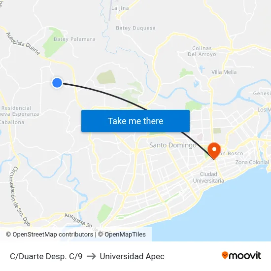 C/Duarte Desp. C/9 to Universidad Apec map