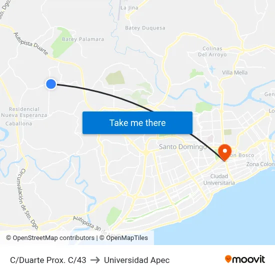 C/Duarte Prox. C/43 to Universidad Apec map