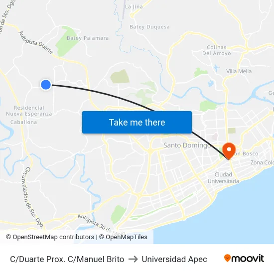 C/Duarte Prox. C/Manuel Brito to Universidad Apec map