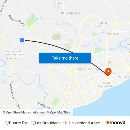 C/Duarte Esq. C/Las Orquídeas to Universidad Apec map