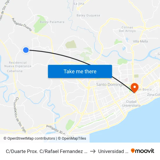 C/Duarte Prox. C/Rafael Fernandez Dominguez to Universidad Apec map