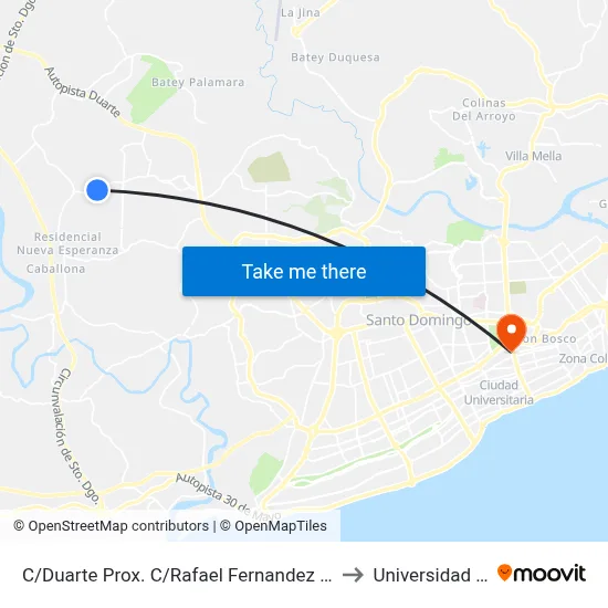 C/Duarte Prox. C/Rafael Fernandez Dominguez to Universidad Apec map