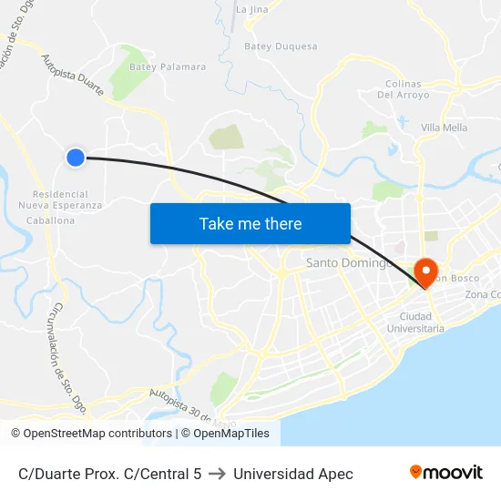 C/Duarte Prox. C/Central 5 to Universidad Apec map