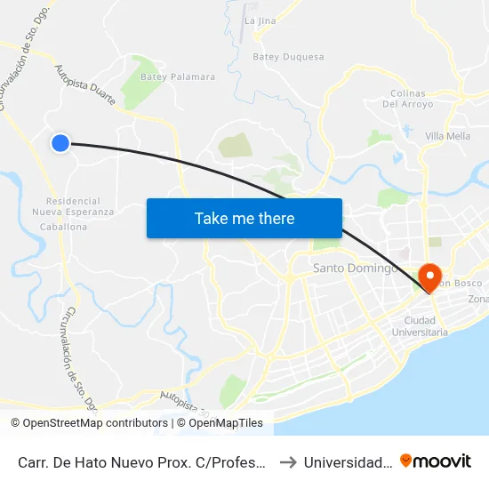 Carr. De Hato Nuevo Prox. C/Profesor Juan Bosch to Universidad Apec map