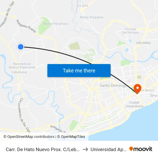 Carr. De Hato Nuevo Prox. C/Lebron to Universidad Apec map