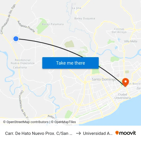 Carr. De Hato Nuevo Prox. C/San Rafael to Universidad Apec map