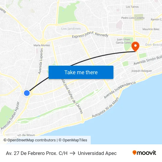 Av. 27 De Febrero Prox. C/H to Universidad Apec map