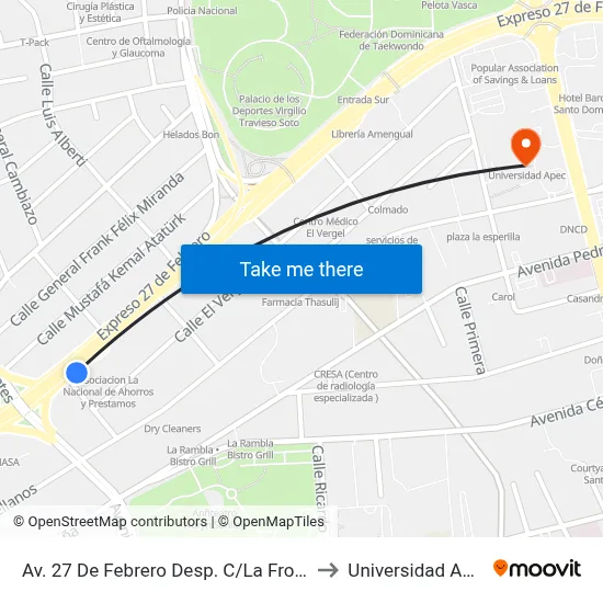 Av. 27 De Febrero Desp. C/La Fronda to Universidad Apec map