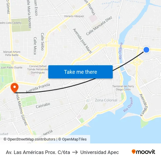 Av. Las Américas Prox. C/6ta to Universidad Apec map