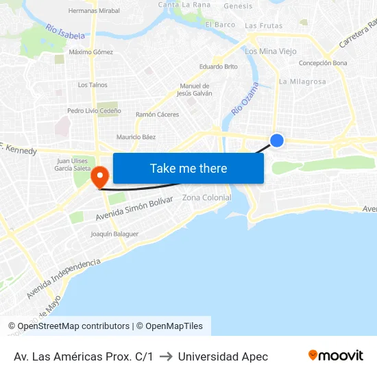 Av. Las Américas Prox. C/1 to Universidad Apec map