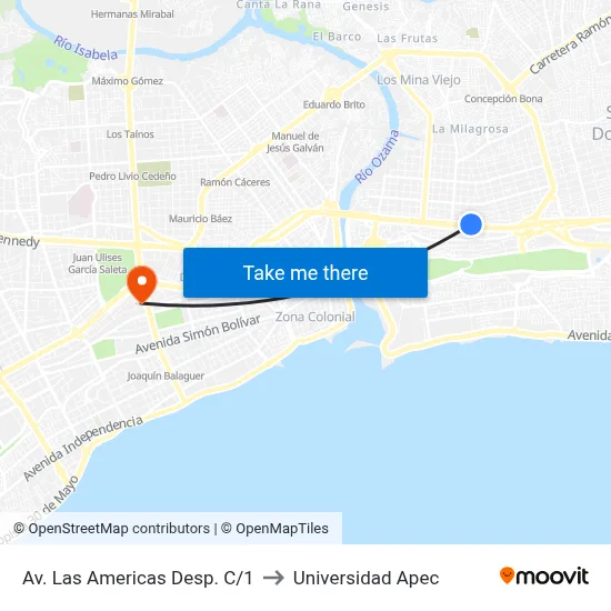 Av. Las Americas Desp. C/1 to Universidad Apec map