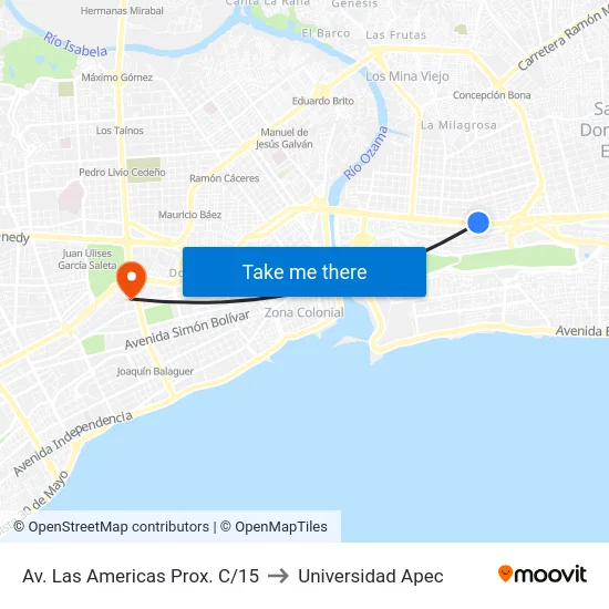 Av. Las Americas Prox. C/15 to Universidad Apec map