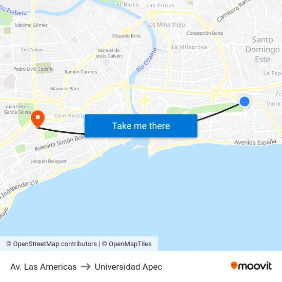 Av. Las Americas to Universidad Apec map