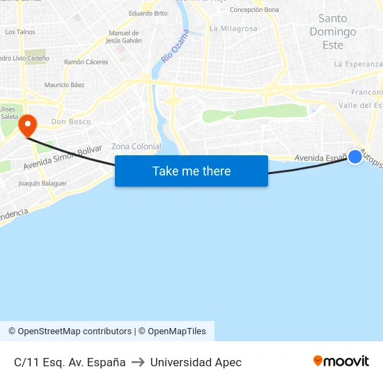 C/11 Esq. Av. España to Universidad Apec map
