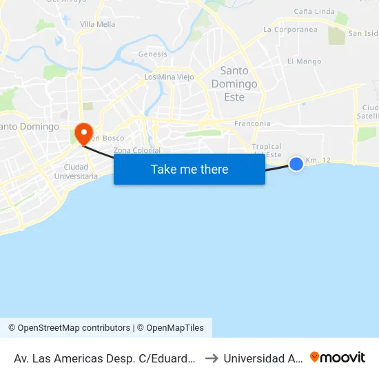 Av. Las Americas Desp. C/Eduardo Brito to Universidad Apec map