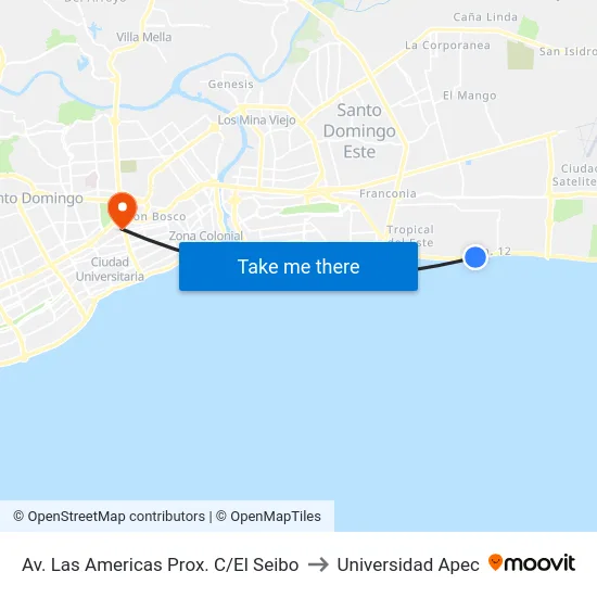 Av. Las Americas Prox. C/El Seibo to Universidad Apec map
