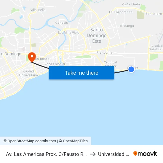 Av. Las Americas Prox. C/Fausto Rodriguez to Universidad Apec map