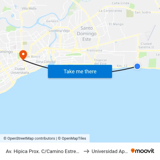 Av. Hipica Prox. C/Camino Estrecho to Universidad Apec map